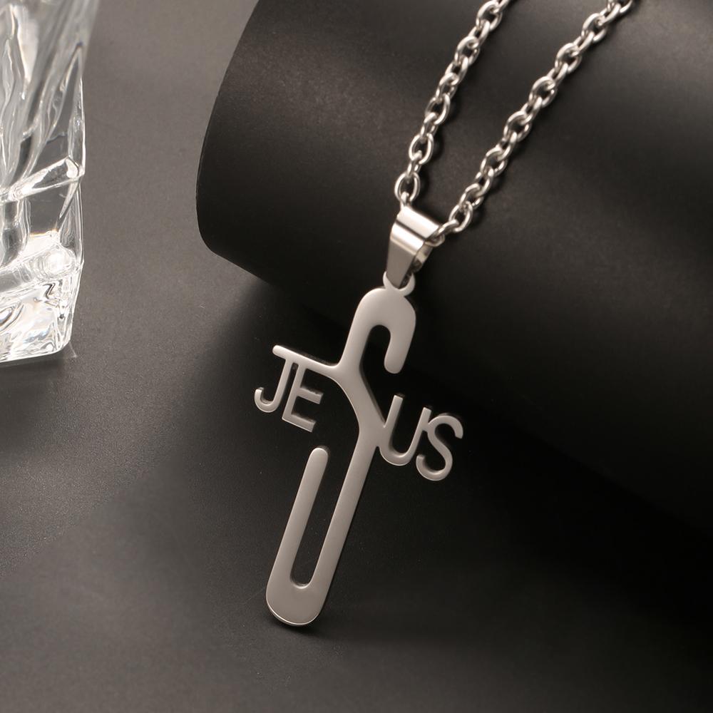 Collier Homme Spiritual Male Minimalism Stainless Steel Necklace Man's Jesus Cross Necklace for Man Collar Hombre