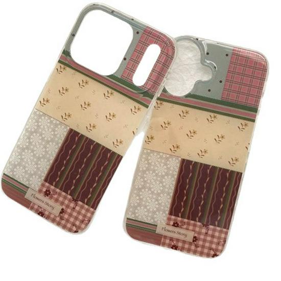 Floral Retro Plaid Phone Case for Apple 17 Pro & iPhone 16 Pro Max, 15 Pro Compatible, Full Coverage