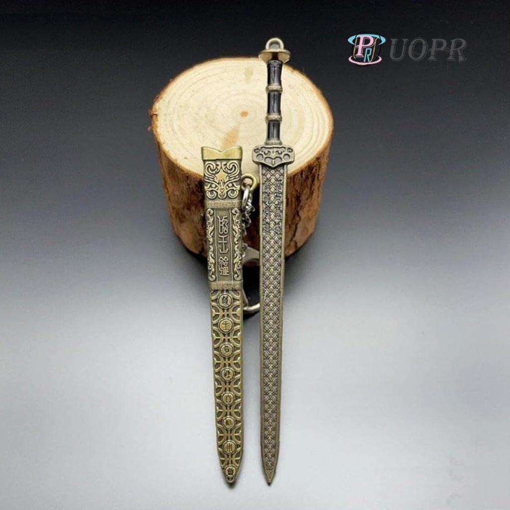 Keychain Mini Sword with Sheath Decoration Ancient Uncut Blade Weapon Collectible Chinhan Knife Pendant [UOPR] Pattern, Model,