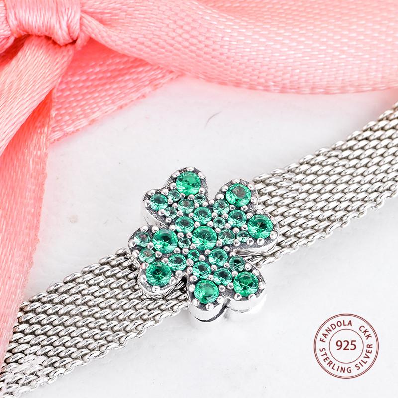 Authentic 925 Sterling Silver Pave Four-Leaf Clover Clip Charms Beads DIY Jewelry Making Fits Reflexions Charm Bracelet 2020 New