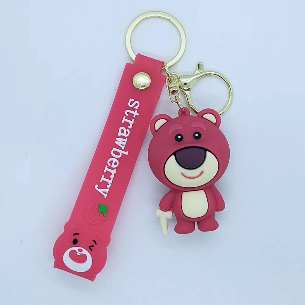 New Creative Cartoon Greedy Strawberry Bear Keychain Bag Car Keychain Accessories Wholesale Kawaii Cute Personalized Gifts Y2k