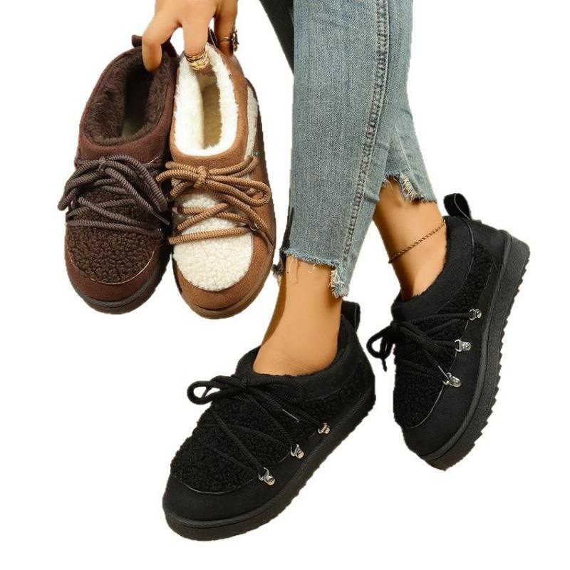 Fashion Women's Plush Thick Soled Snow Boots Winter New Style Lace Up Retro Plush Warm Casual Cotton Boots Botas Mujer Women Ankle Boots