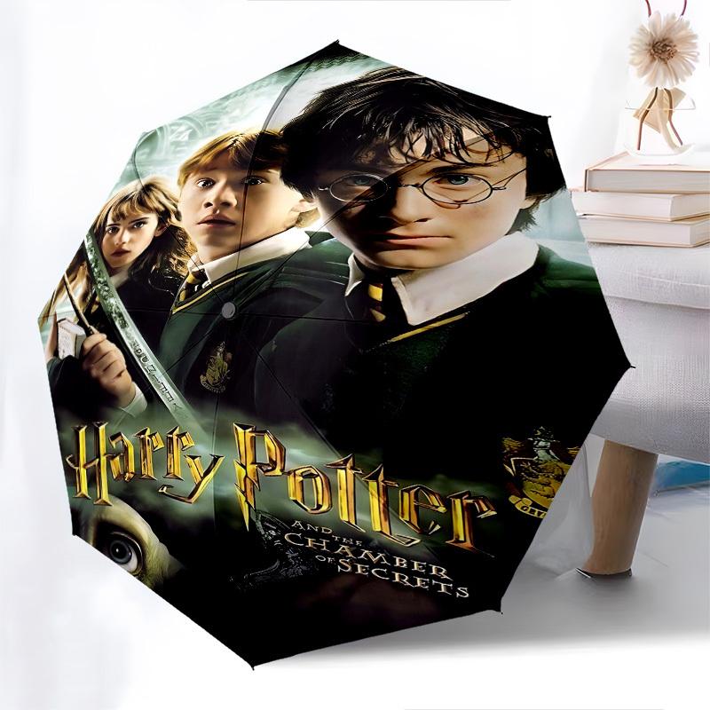 1pc Harry Potter Chamber of Secrets Automatic Folding Umbrella - Compact 8-Rib Design, Durable Plastic & Iron1178L