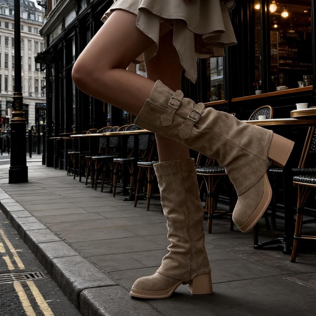 7CM Nude High-heeled Boots Women's 2025 New Thin Boots Maillard Western Cowboy Boots 2025 New