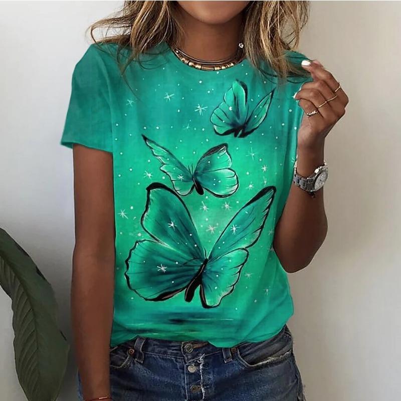 Summer Butterfly T-shirt Flower 3D Printed Street Women s Flower T-shirt Girls  Top T-shirt S