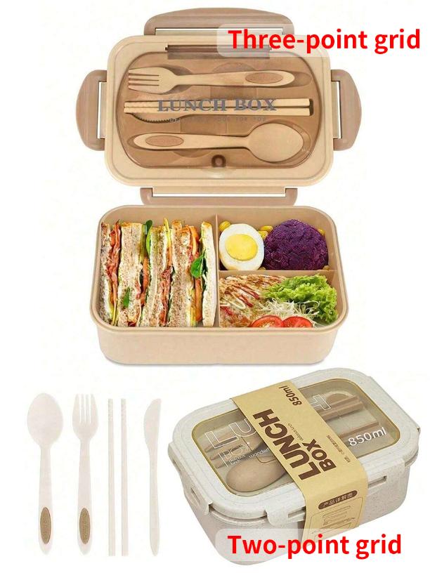 1pc lunch box with two compartments, built-in cutlery set, reusable and microwave heated (with lid removed), suitable for kitche