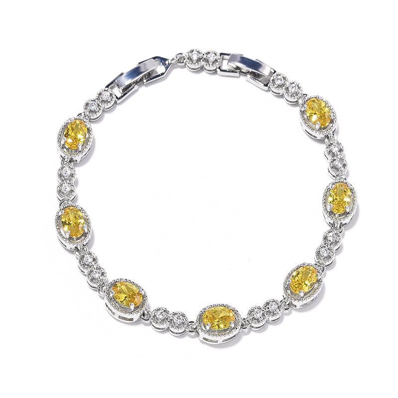 Korean Version of Caibao Bracelet Yellow Crystal Rectangular Light Luxury Pure Handmade Inlaid Geometric Colored Zircon