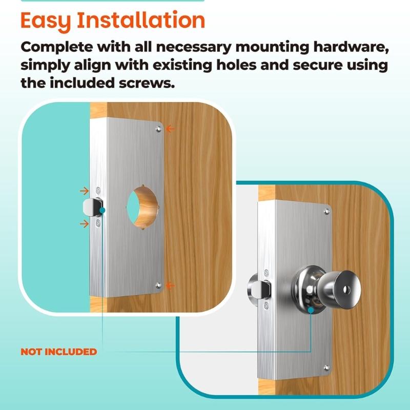 Stainless Steel Door Lock Reinforcement Plate Single Bore Hole Door Lock Plate for 1-3/8In Thick Doors Enduring