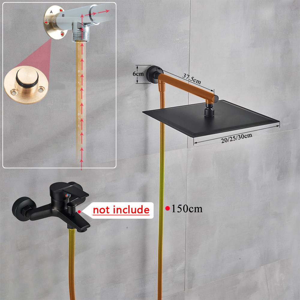 Czarna Słuchawka Prysznicowa Deszczownica Stal Nierdzewna Słuchawka Prysznicowa Łazienkowa Montowana na Ścianie Mosiężne Ramię Prysznicowe 150cm Wąż Prysznicowy Ultracienka Głowica