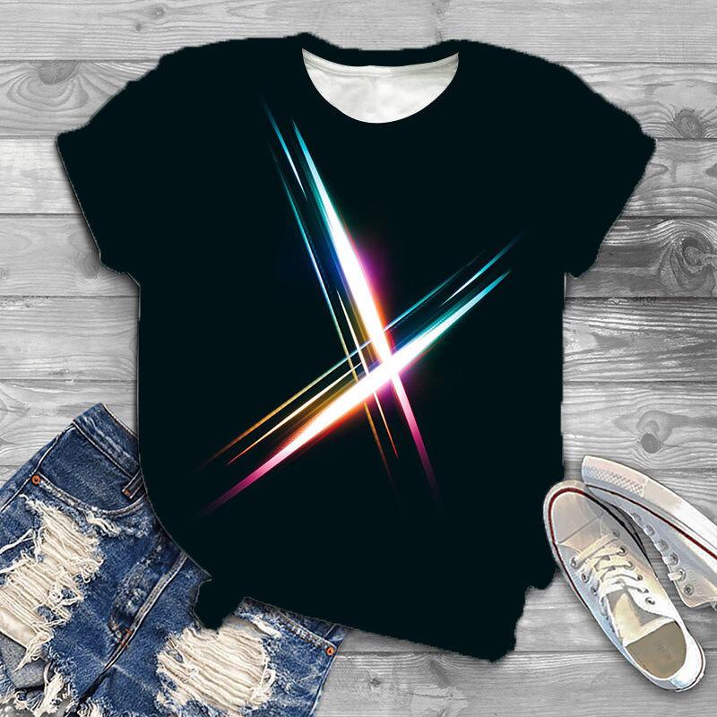 

Свободная минималистичная футболка с 3D-принтом и красочным цветочным узором с оленями, женская футболка с круглым вырезом и короткими рукавами 6XL