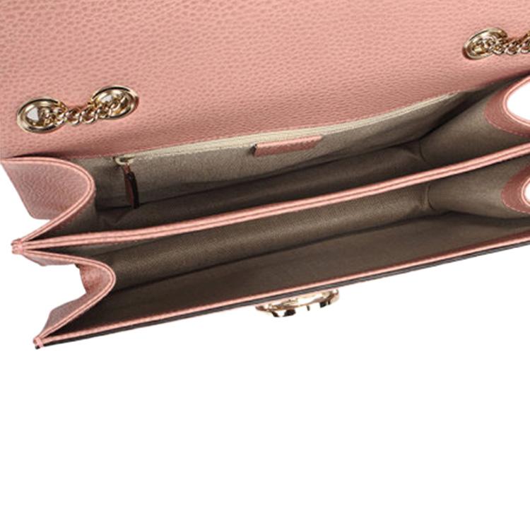 Gucci Double G Buckle Chain Lychee Grain Cowhide Messenger Bag Accordion Crossbody Shoulder Bag Large Women Bags Pink 510303-CAO0G-5806