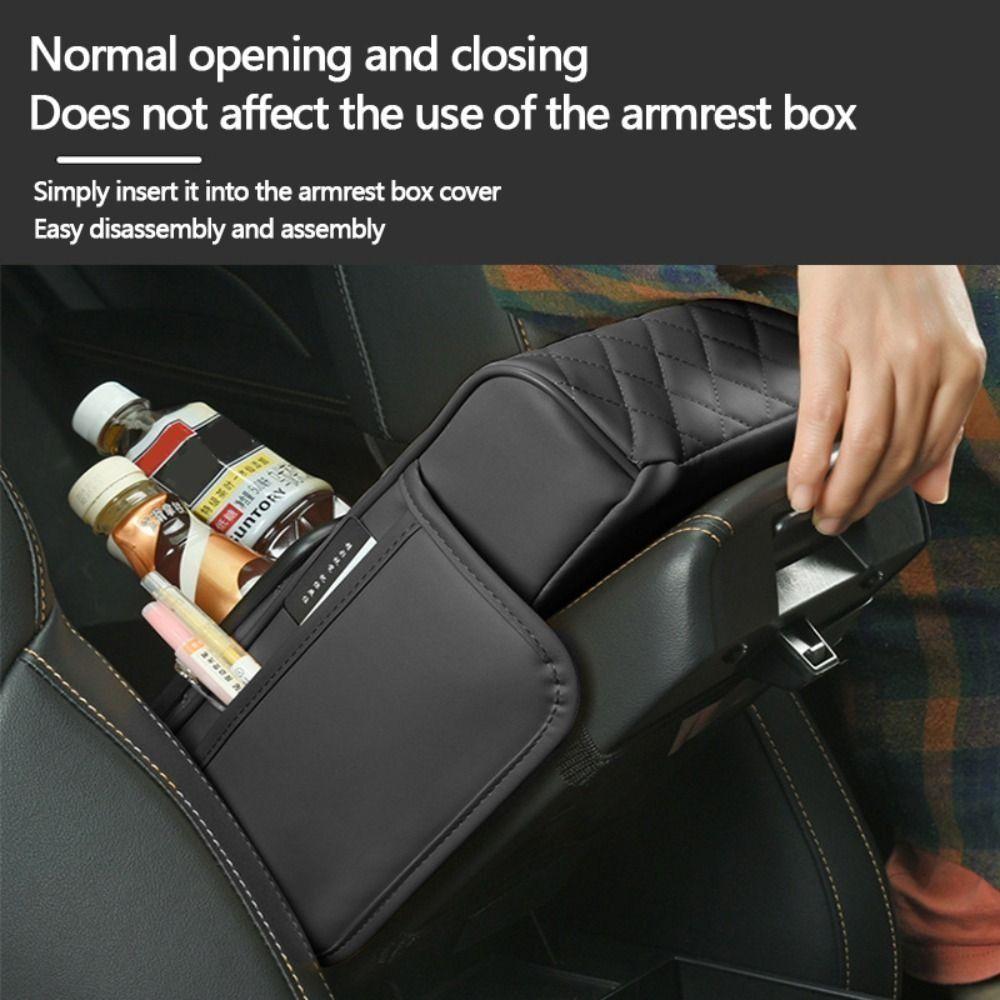 PU Leather Car Armrest Pad Height Increasing with Cup Holder Tissue Box Center Console Armrest Cushion Multifunctional Thickened