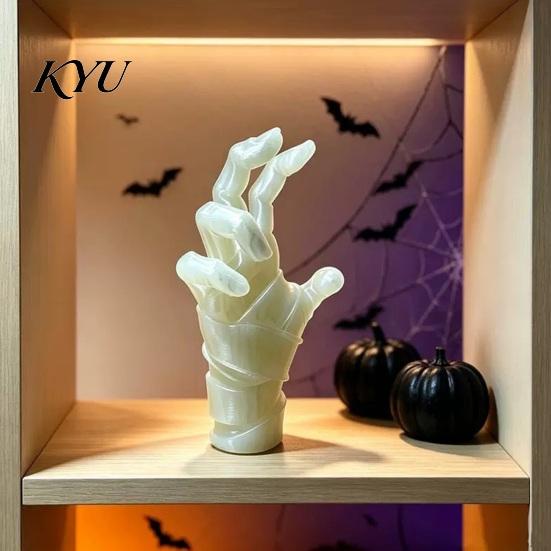 Luminous Zombie Palm Statue 3D Printed Glow in The Dark Mummy Hand Ornament, Spooky with Bandage, Fluorescent Ancient Tomb Decor Realistic Figurine
