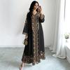 Spring and Autumn Ladies Plant Floral Print Fashion Casual Loose Flared V-Neck Long Dress