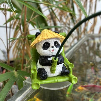 Estatueta de Panda Pescador Cadeira de Bambu Estátua de Resina de Panda Escultura Pátio ao Ar Livre