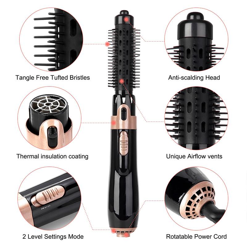 

High Quality 4 in 1 Multi-Functional Beauty Equipment Hot Air bushr One Step Rotating Curling Blow Hair Brush Dryer EU Plug чёрный