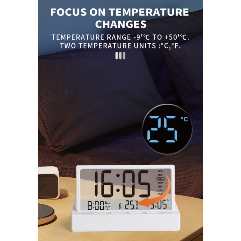 Digital Alarm Clock Foldable Design Quiets Operations Temperature Date Display LCD Transparent Screen For Home Office