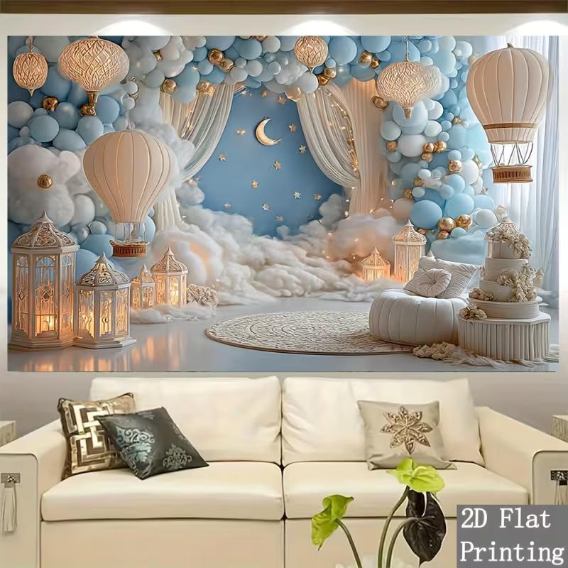 2D Hot Air Balloon Moon & Star Baby Shower Photography Backdrop