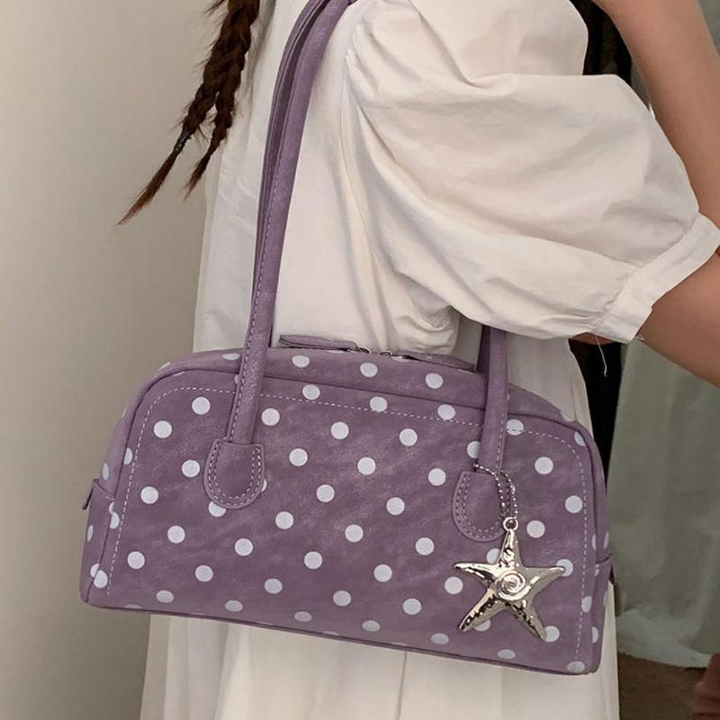 Korean-style Polka Dot Women Handbag Retro Large Capacity Shoulder Bag Underarm Bag High-quality Minimalist Bowling Bag Tote Bag