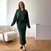 Autumn 2025 European & American Style Women's Knit Shirt Collar Top & Midi Skirt Set