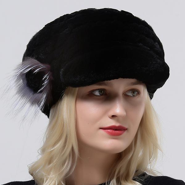Women Winter Warm Cap Natural Rex Rabbit Fur Thick Knitted Headwear Classic Popular Female Stylish Hat