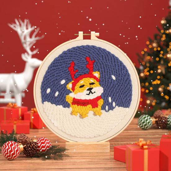 Kit Fai Da Te Natale Per Ricamo Con Punch Needle - 4 Modelli Natalizi Per Decorazioni Creative