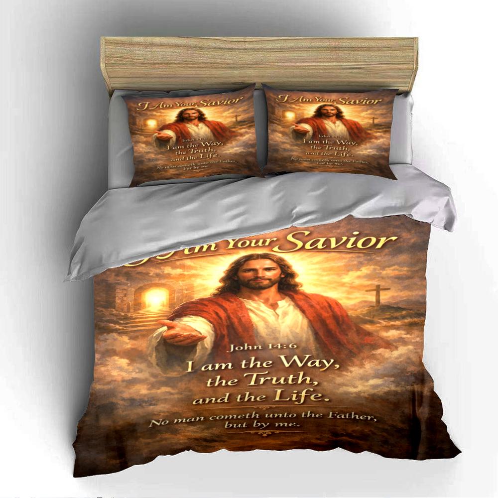 Christian Savior Bedding Set with Verse Bedding set (1 duvet cover, 2 pillowcases, duvet not included)