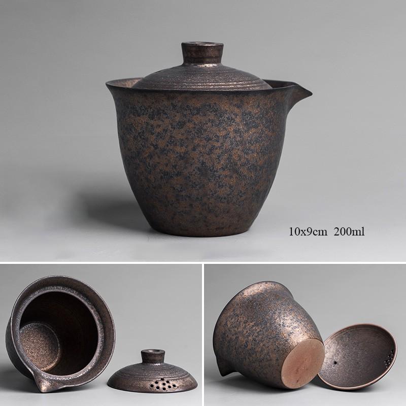 200ml Ceramic Gilded Glaze Teapot Vintage Kung Fu Tea Set Japanese Handheld Teapot