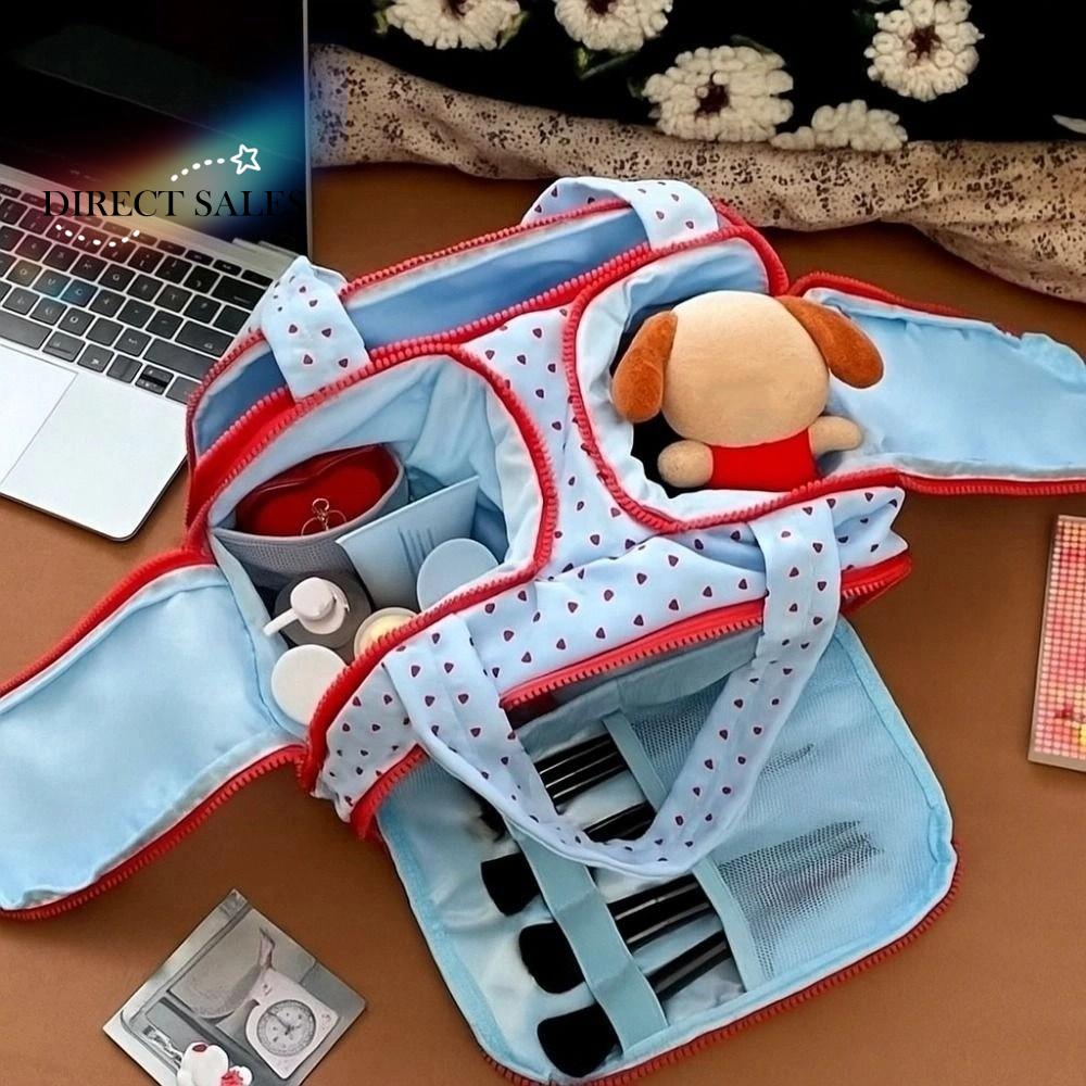 Multipocket Design Cosmetic Handbag Double Side Open Comfortable Handle Travel Toiletry Bag Easy Access Separate Dry and Wet