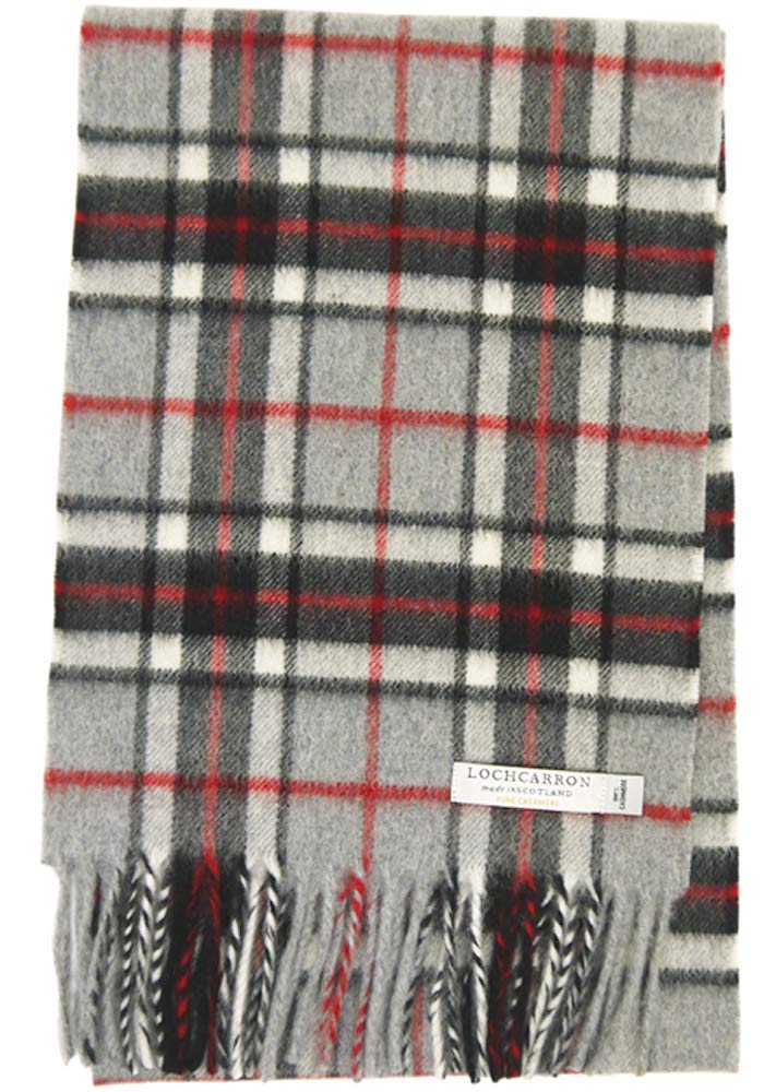 Lochcarron Cashmere Tartan Check Scarf Made in UK 100% (Grey Thompson) Scotland,
