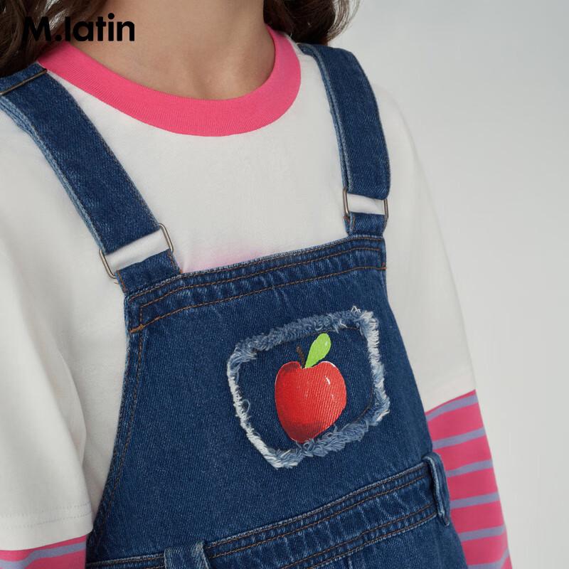 M.Latin Girls' Apple Print Washed Denim Suspender Dress