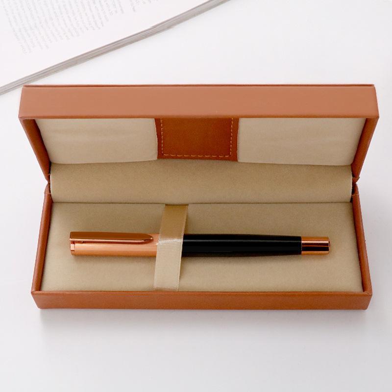 Luxury Pen Case Gift PU Leather Business Office Pen Holder Metal Ballpoint Pen Pencil Case Writing Stationery Supplies