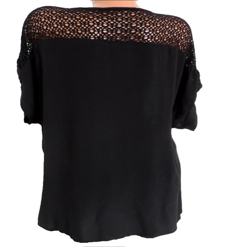 Summer Women's Chiffon Shirt with Hollow Off-the-shoulder Short-sleeved Embroidered Lace Stitching Loose Large Size