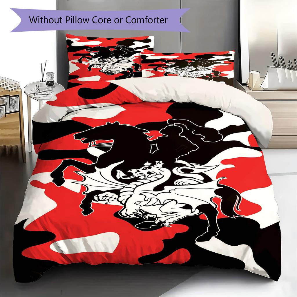 St George Dragons Pattern Bedding Set Quilt Cover Pillowcase Home Decor Gift (1 * duvet cover + 2 * pillowcase, without core)