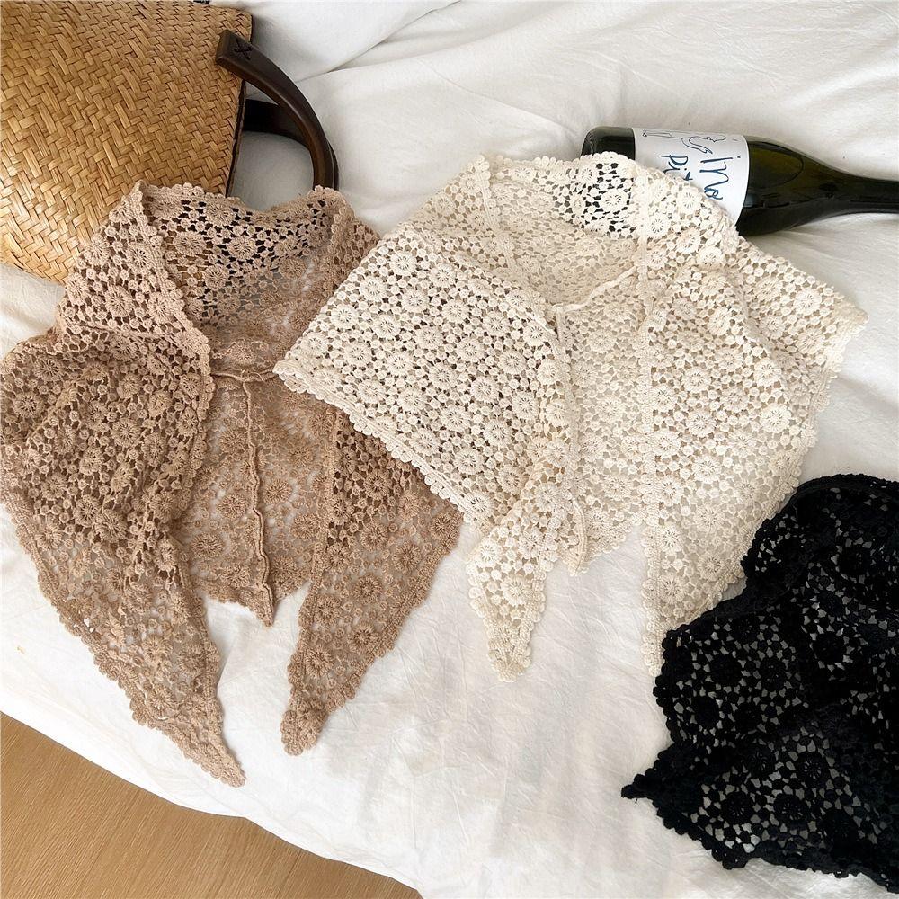 White Lace Triangle Scarf Fake Collar Flower Scarves Elegant Hip Scarf  Female