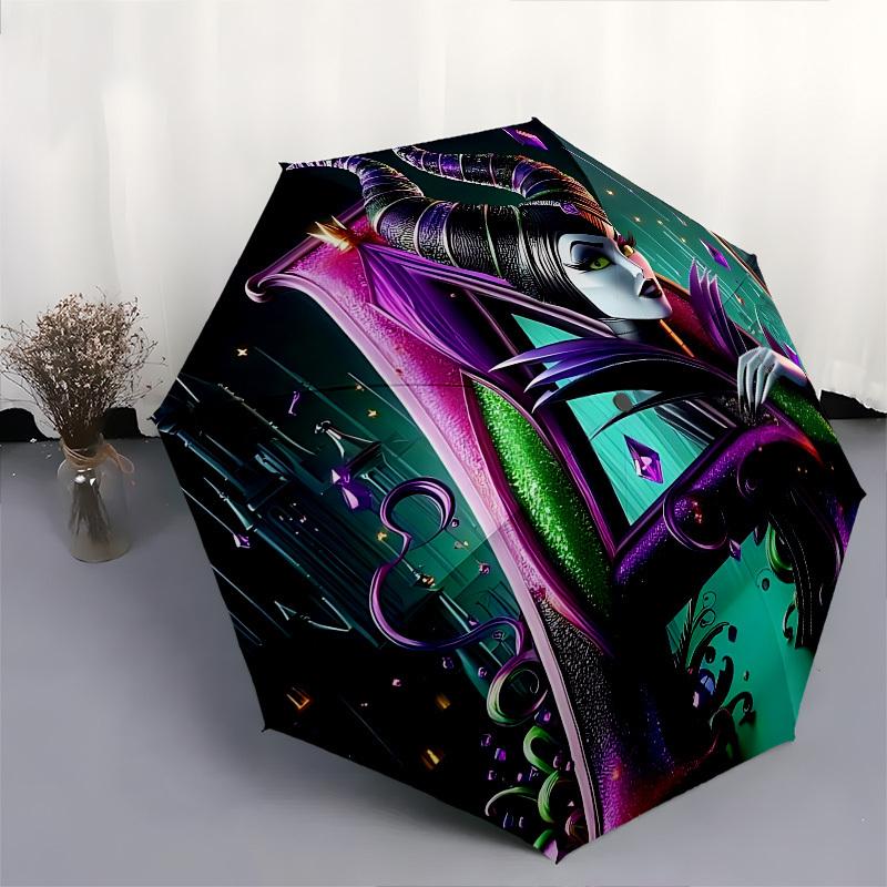 Maleficent, Villains Themed Automatic Opening and Closing Umbrella, Brightly Colored 8-rib Portable Umbrella, Suitable for Men and Women, A Perfect Gi