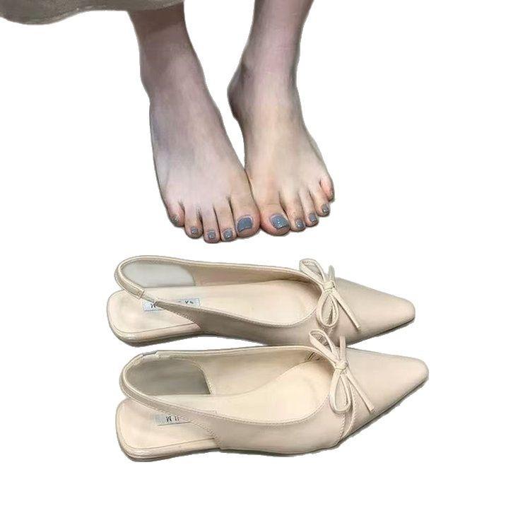 Gentle bow baotou sandals spring and summer 2025 French niche elegant fairy square head light mouth commuting shoes