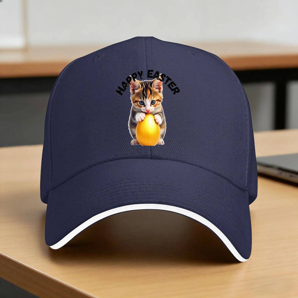 Sweet Kitty With Easter Egg Baseball Cap Yk Cute Unisex Adult Trucker Hat Breathable Design Kpop Rock Snapback Cap Birthday Gift