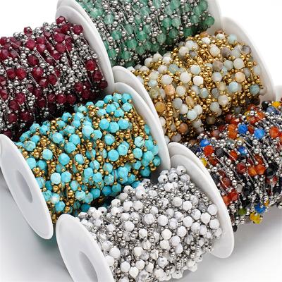 1 meter/partij Kleurrijke Geslepen Steen Kralen Kralen Roestvrijstalen Kettingen voor Armband Ketting Enkelband DIY Sieraden Maken Benodigdheden