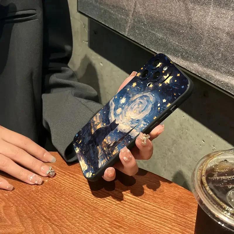 Funny Starry Sky Cat Pattern Phone Case For iPhone 17 16 15 14 13 12 11 Pro Max Mini 7 8 Plus SE Cute Cartoon Animals Soft Cover
