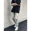 Exit High Street Washed Distressed Ripped Whiskered Slim Fit Skinny Jeans Hip-Hop National Trend Retro Slimming Long Pants for Men