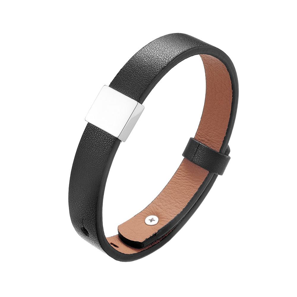 Men'S And Women'S Genuine Leather Bracelet, Simple Stainless Steel Smooth Surface Lettering Cowhide Bracelet Diy Leather Bracelet