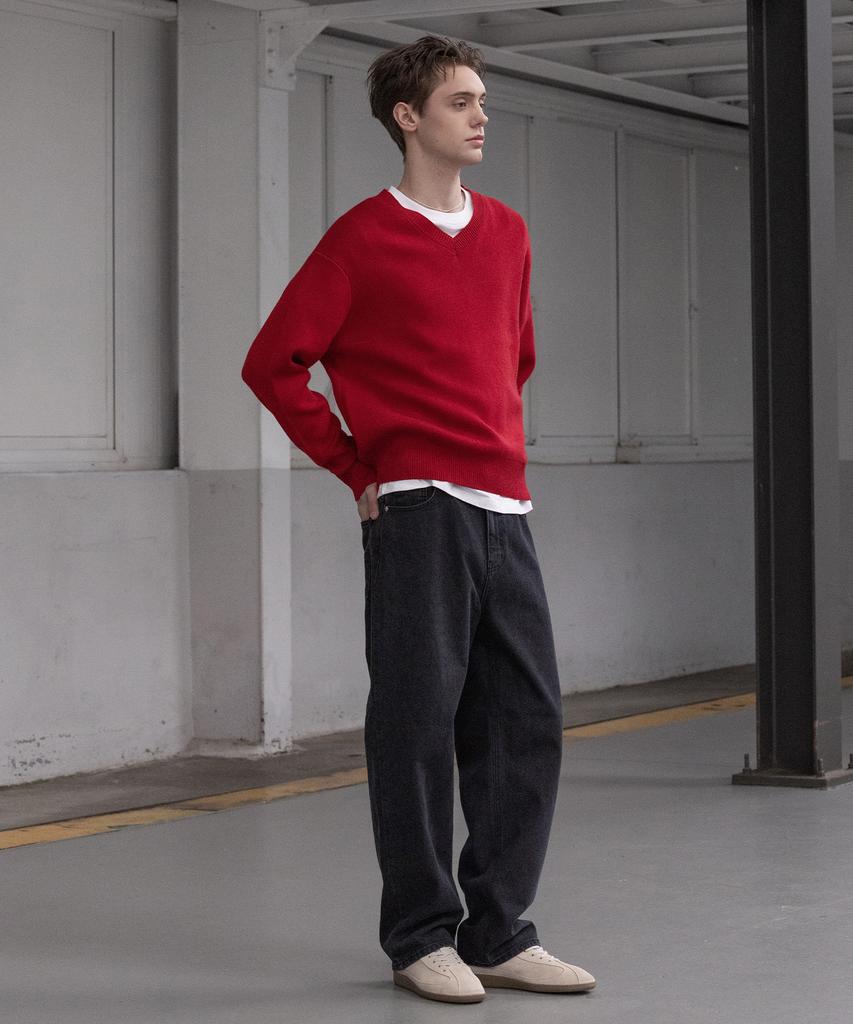Dekkoloso Soft Cotton V-Neck Knit [Deep Red]