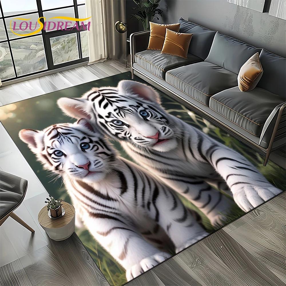 Fierce Tiger Lion Leopard Beast Animal Wildlife Cartoon Carpet Rug for Living Room Bedroom Sofa Decoration,Non-slip Floor Mat