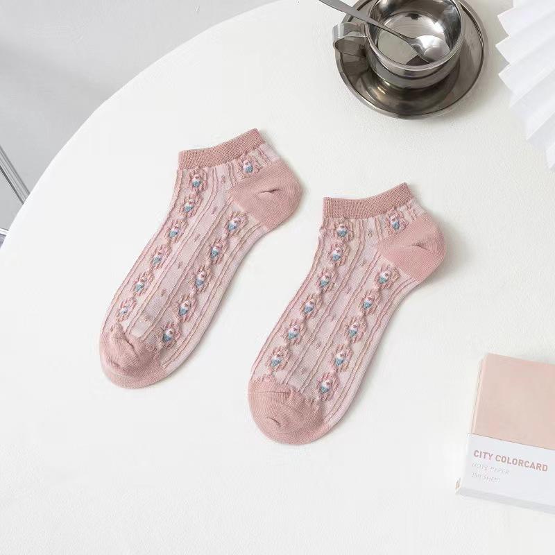 Female Spring and Summer Sweet Floral Lovely College Wind Invisible Socks