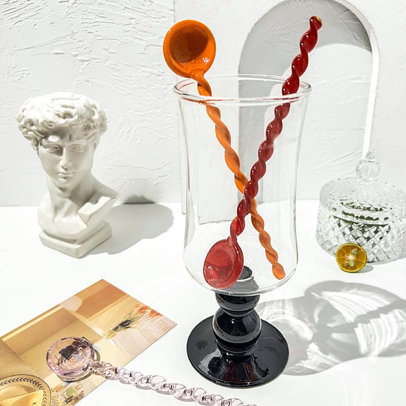 Glass Coffee Scoops With Long Handle Colorful And Cute Teaspoon Kitchen Accessories Milk Dessert Ice Cream Spoon