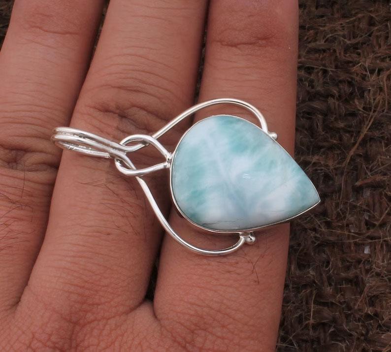 Larimar Edelstein Anhänger Halskette, Silber Charm Schmuck, Einzigartiges Geschenk, Designerschmuck, Geburtstagsgeschenk, 925 Sterlingsilber