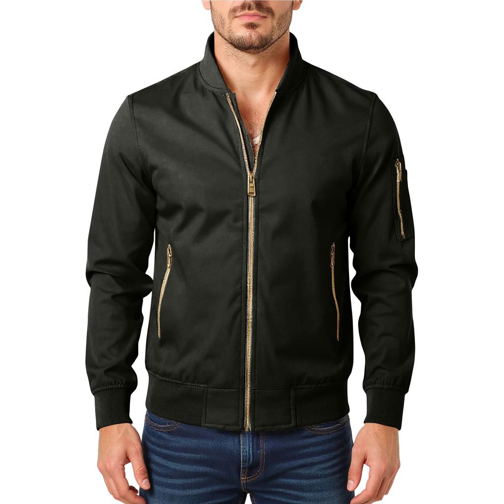 Men's Leisure Standing Collar Arm Zipper Jacket Coat