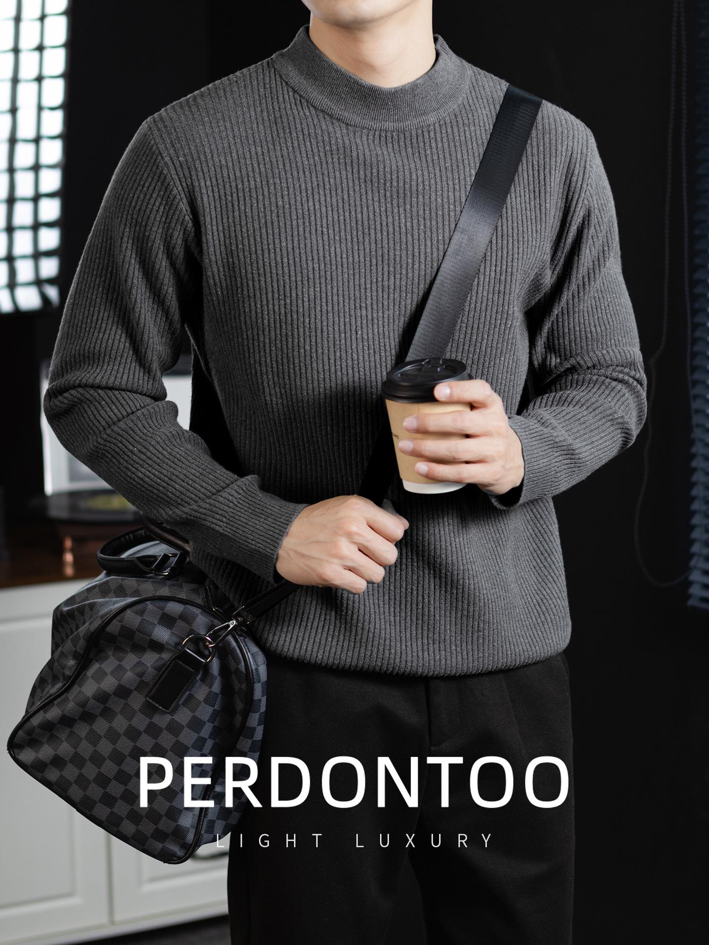 Men s Striped Wool & Modal Knit Sweater - Soft, Stretchy, Machine Washable, Semi-High Neck, Relaxed Fit, Warm. 2XL