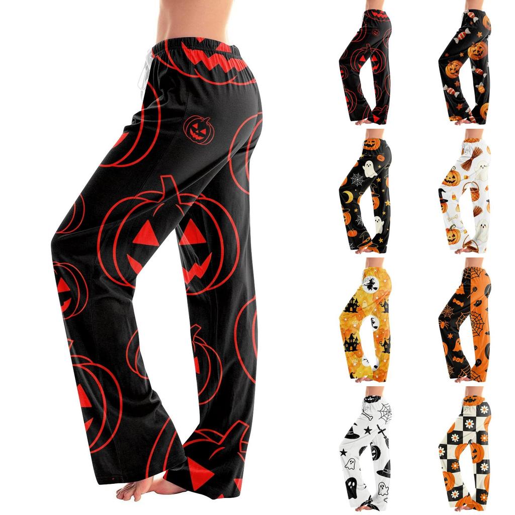 Women's Halloween Print Drawstring Pajama Pants - Soft Casual Sleep Pants with Fun Printed Pattern, Comfy Bottoms for Women, Relaxed Fit